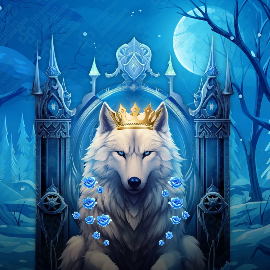 PFP static version blue theme wolf sitting on throne
