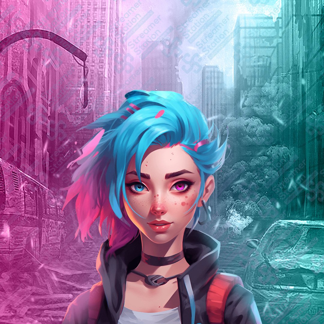 PFP Cyberpunk theme a Girl stand on destroyed town