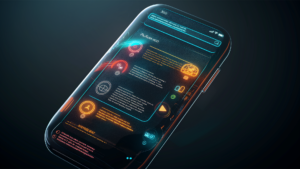 Colorful smartphone interface with icons and text