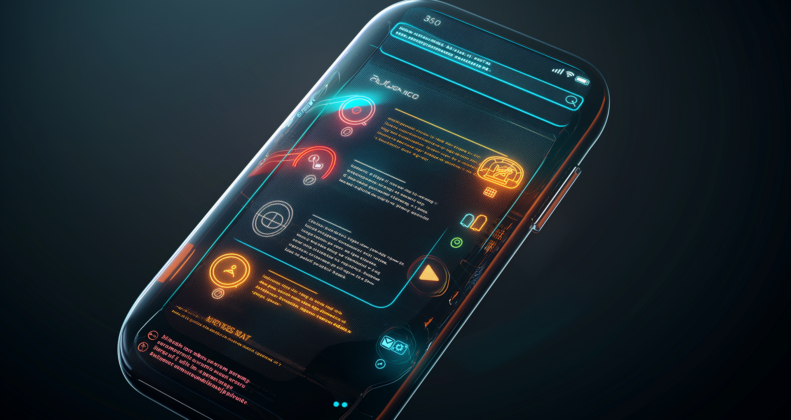 Colorful smartphone interface with icons and text