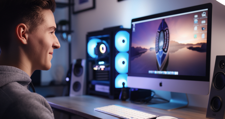 man watching computer